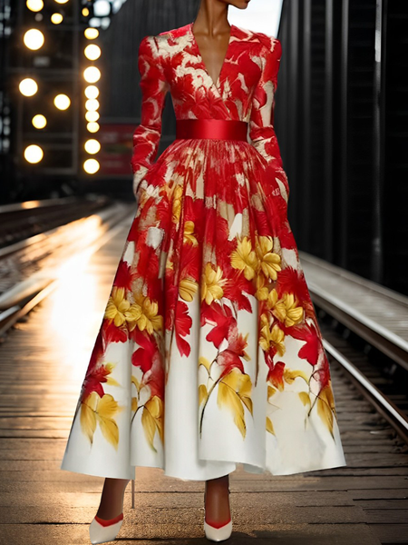 

Elegant Floral Maxi Party Dress, As picture, Maxi Dresses