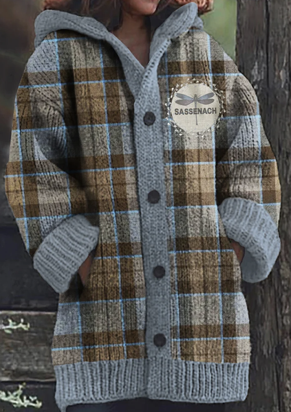 

Women Wool/Knitting Plaid Long Sleeve Comfy Casual Cardigan, Brown, Cardigans