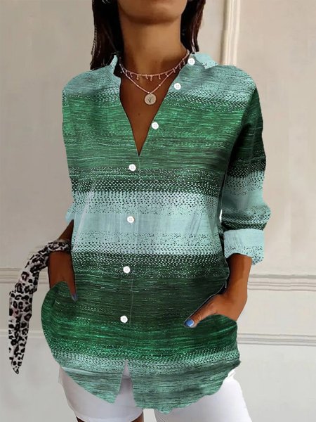 

Abstract Print Long Sleeve Shirt, Green, Blouses
