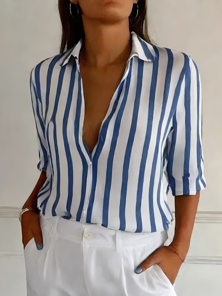 

Women's Retro Striped Long Sleeve Shirt, Blue, Blouses & Shirts
