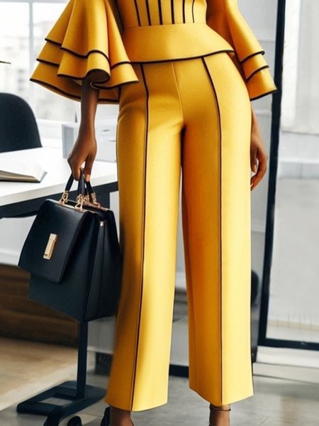 

Urban Color Block Straight Fashion Pants, Yellow, Pants