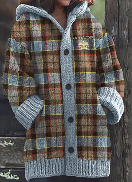 

Women Wool/Knitting Plaid Long Sleeve Comfy Casual Cardigan, Brown, Cardigans