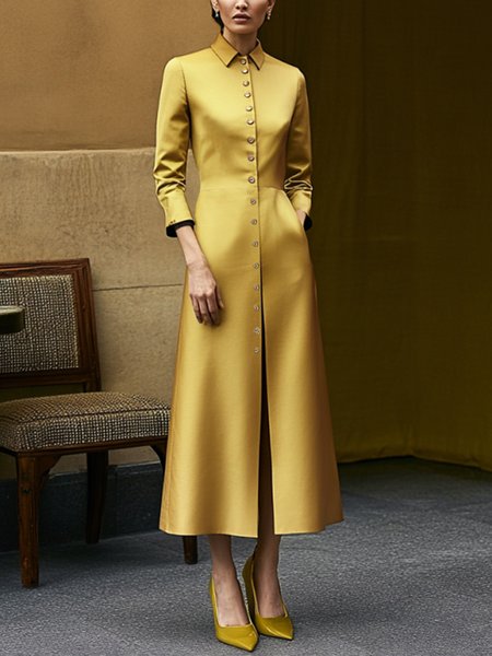 

Urban Plain Midi Shirt Dress, Yellow, Midi Dresses