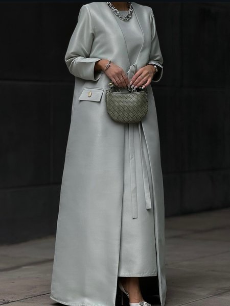Elegant Plain V Neck Kimono Not Included Inside Dress, Gray, Kimonos