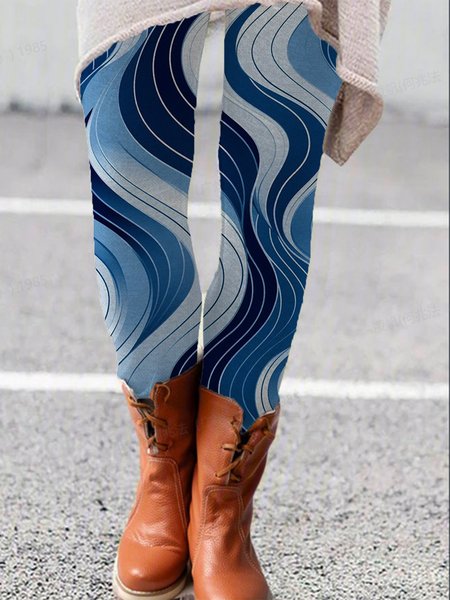 

Women's Casual Geometric Jersey All Season Long Leggings, Blue, Leggings