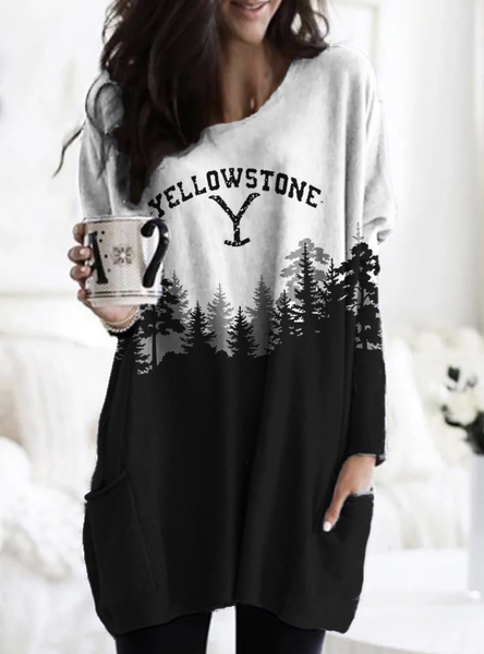 

Vintage Geometric Crew Neck Long Sleeve T-shirt, White, T-shirts