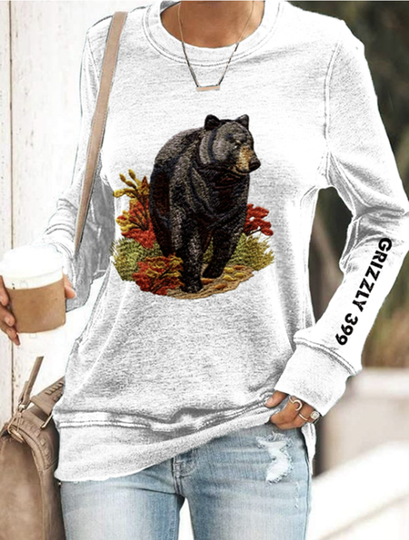 

Grizzly 399 Printed Casual Sweatshirt, White, Hoodies&Sweatshirts