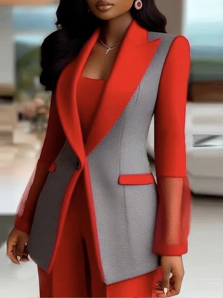 

Urban Split Joint Color Block Blazer, Red, Blazers