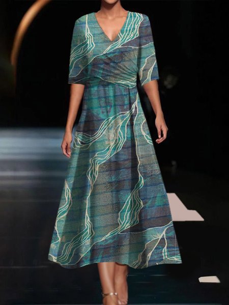 

Women's Short Sleeve Summer Geometric Dress V Neck Daily Going Out Casual Maxi A-Line, Green, Dresses