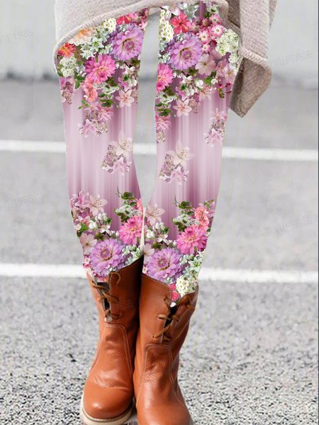Floral Print Leggings, Pink, Leggings