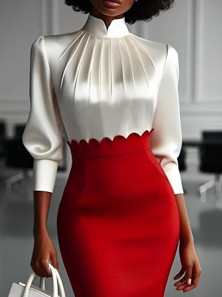 

Urban Satin Stand Collar 3/4 Sleeves Blouse, White, Blouses and Shirts