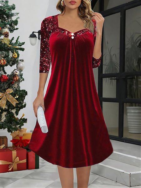 

Women Plain Half Sleeve Summer Dress Square Neck Daily Casual Maxi A-Line Dress, Color1, Dresses