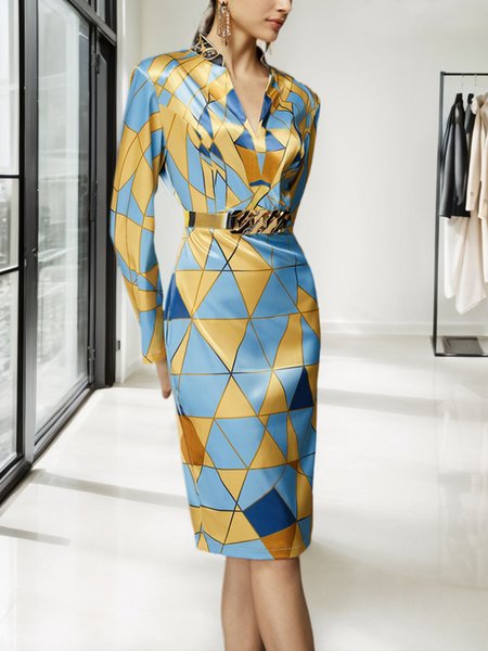 

Elegant Geometric Tight Knee Length Dress, As picture, Midi Dresses