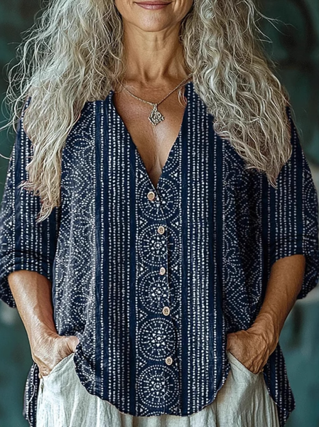 

Abstract Casual Loose Shirt, Blue, Blouses & Shirts