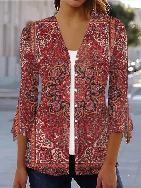

Women's Spring/Fall Outerwear Casual Ethnic Jersey Shawl Jacket, Wine red, Coats