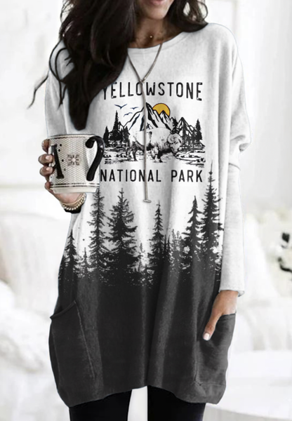 

Vintage Geometric Crew Neck Long Sleeve T-shirt, White, T-shirts