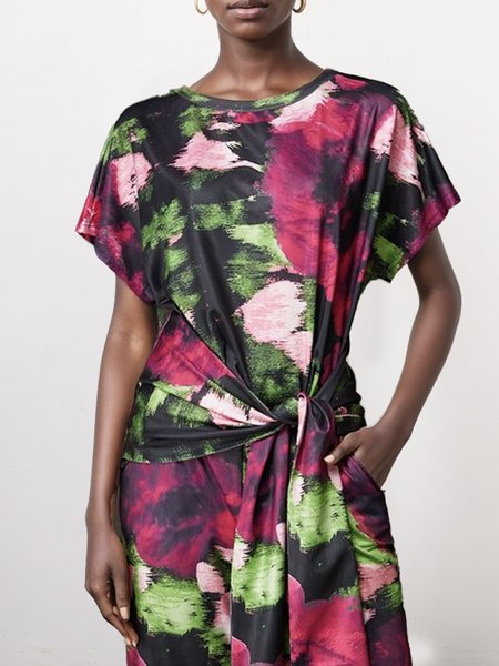 Urban Printing Regular Sleeve Crew Neck Floral Blouse, Purple, Tees