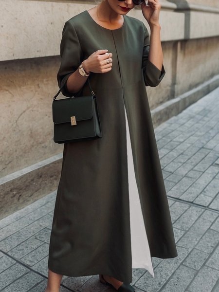 

Casual Color Block Loosen Crew Neck Maxi Dress, As picture, Maxi Dresses