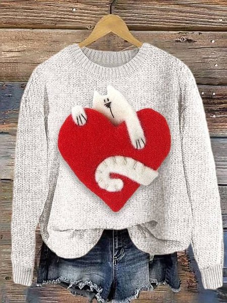 

Valentine's Day Fashion Heart Round Neck Sweatshirt, White, Hoodies&Sweatshirts