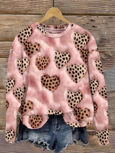 

Valentine's Day Fashion Heart Printed Round Neck Sweatshirt, As picture, Hoodies&Sweatshirts