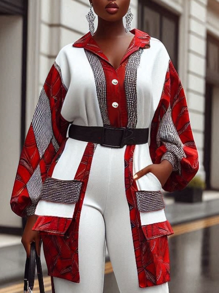 

Urban Color Block Printing Shirt, Red, Blouses and Shirts