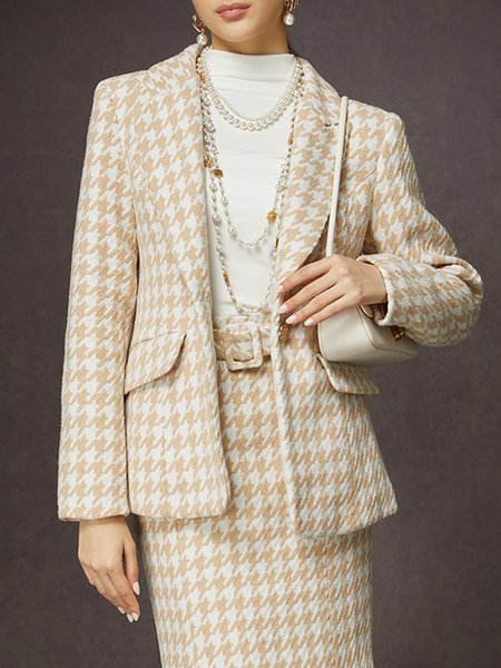 

Elegant Houndstooth Lapel Collar Blazer, As picture, Blazers