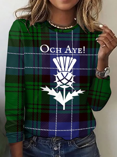 

Vintage Plaid Crew Neck Long Sleeve T-shirt, Green, T-shirts