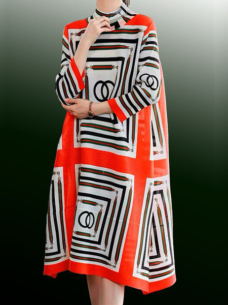 

Vacation Geometricr Loosen Midi Dress, As picture, Midi Dresses