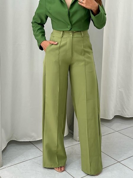 Urban Plain Straight Pants, Green, Pants