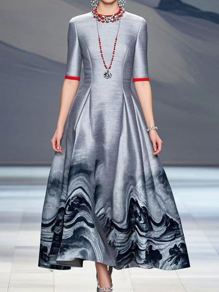 

Elegant Random Print Maxi Dress, As picture, Maxi Dresses