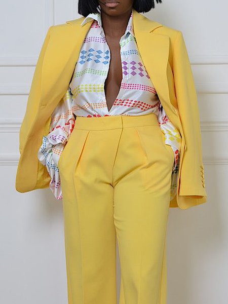 

Urban Plain Lapel Collar Blazer, Yellow, Blazers