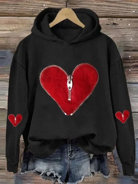 

Valentine's Day Fashion Heart Zipper Hoodie, Black, Hoodies&Sweatshirts