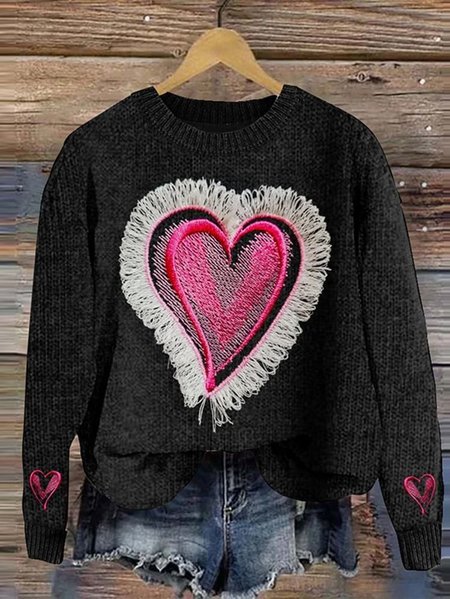 

Valentine's Day Fashion Heart Long Sleeve Sweater, Black, Hoodies&Sweatshirts