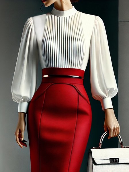 

Urban Plain Stand Collar Balloon Sleeve Blouse, White, Blouses and Shirts