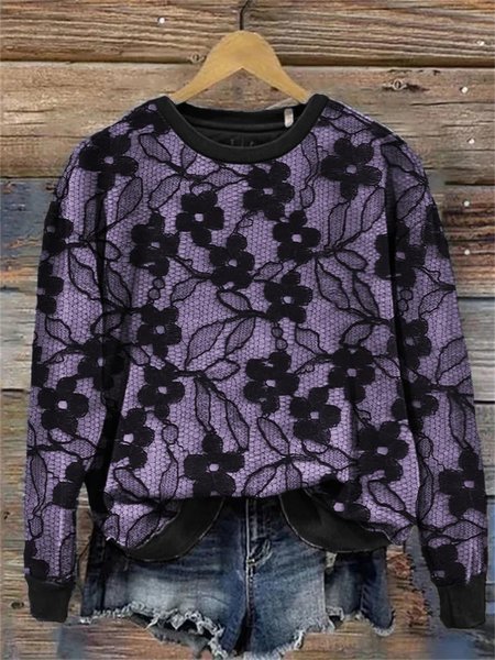 

Classy Floral Black Lace Comfy Sweatshirt, Purple, Hoodies&Sweatshirts