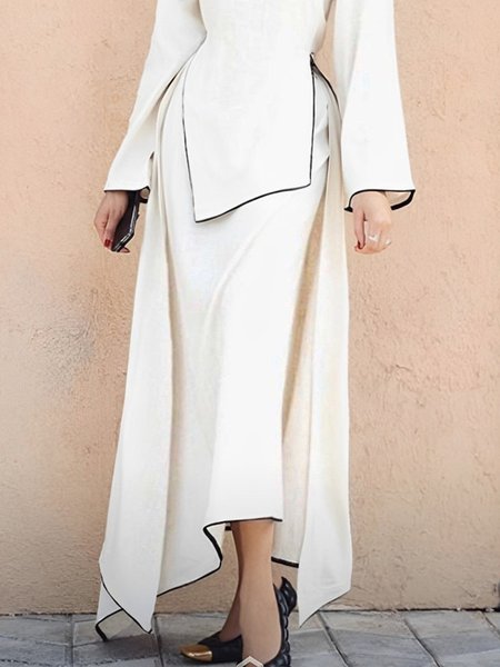 Casual Plain A-Line Maxi Skirt, White, Skirts
