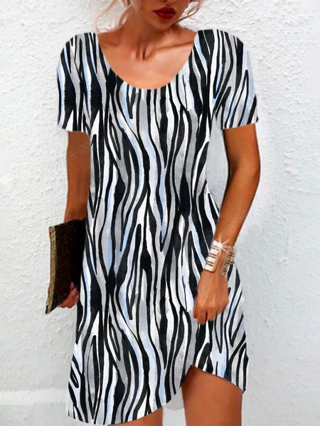 

Women's Short Sleeve Summer Zebra Jersey Dress Crew Neck Daily Going Out Casual Mini H-Line TUNIC, Black, Dresses