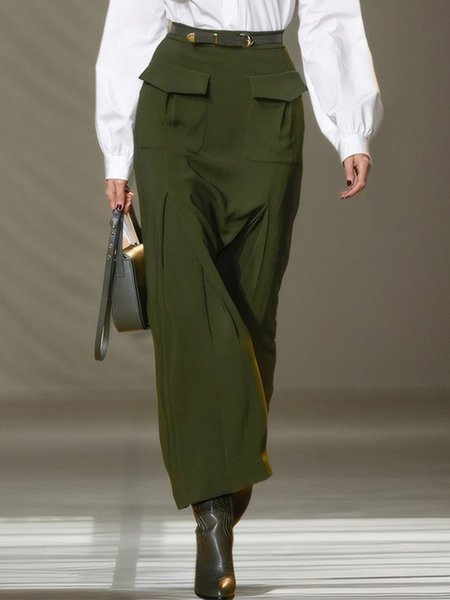 Urban Cargo Pockets Plain Maxi Skirt, Green, Skirts