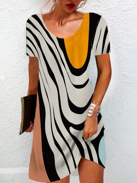 Women's Short Sleeve Summer Geometric Jersey Dress Crew Neck Daily Going Out Casual Mini H-Line TUNIC, Gray, Dresses