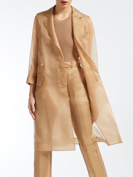 

Elegant Plain Lapel Collar Kimono, Khaki, Kimonos