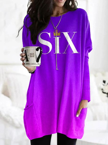 

Vintage Geometric Crew Neck Long Sleeve T-shirt, Purple, T-shirts