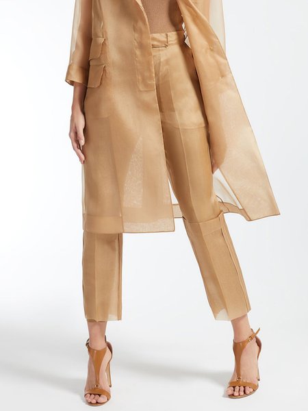 

Elegant Plain Straight Pants, Khaki, Pants