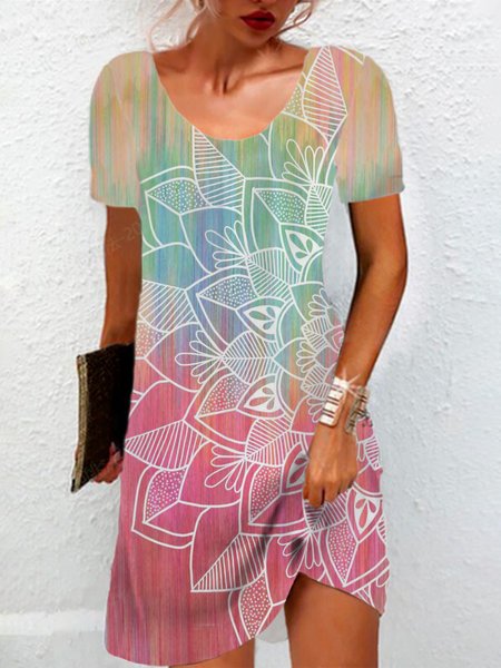 

Women's Short Sleeve Summer Plants Jersey Dress Floral Daily Going Out Casual Mini H-Line TUNIC, Pink, Dresses
