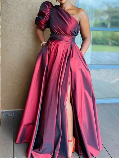 

Elegant Plain Asymmetric Maxi Party Dress, As picture, Maxi Dresses