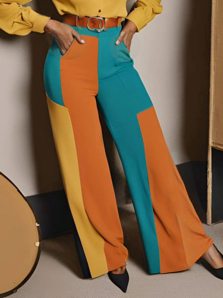 

Urban Geometric Wide Leg Pants With No Belt, As picture, Pants