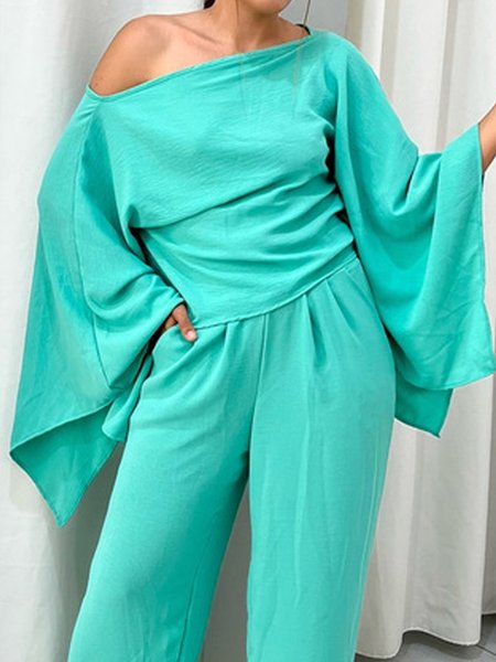 Casual Plain Asymmetrical Raglan Sleeves Blouse, As picture, Blouses and Shirts