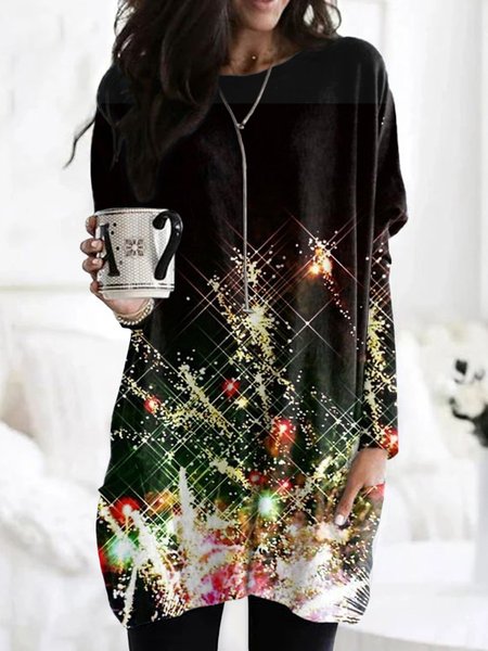 

Vintage Geometric Crew Neck Long Sleeve T-shirt, Black, T-shirts