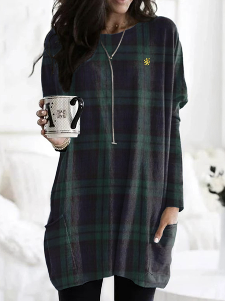 

Vintage Geometric Crew Neck Long Sleeve T-shirt, Green, T-shirts