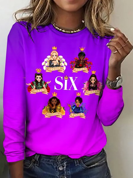 

Vintage Plaid Crew Neck Long Sleeve T-shirt, Purple, T-shirts