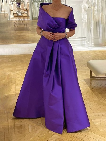 Elegant Plain Irregular Craftsmanship Cold Shoulder Maxi Party Dress, Purple, Maxi Dresses